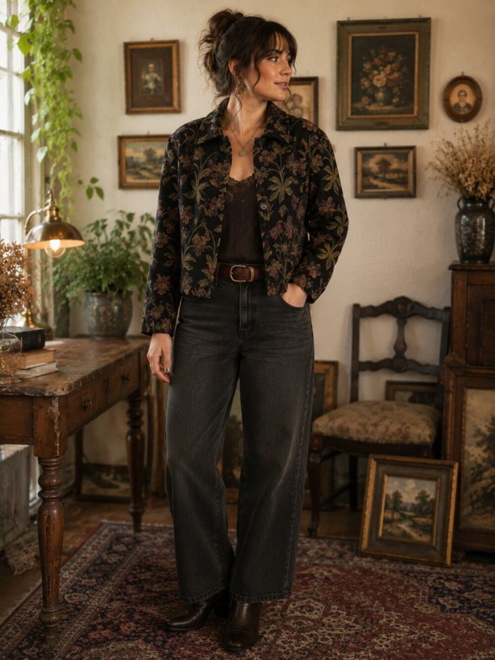 Vintage 90s Floral Tapestry Jacket Whimsigoth Botanical Woven Blazer